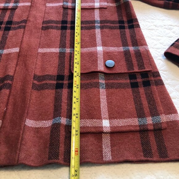 Joie Cardigan Sweater Size Medium, Soft Orange/Rust/Black Plaid, Full Zip - Picture 5 of 9